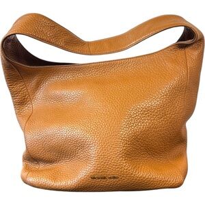 Michael Kors Lena Large Leather Shoulder Bag Caramel Brown Pebbled Hobo Bag Gold